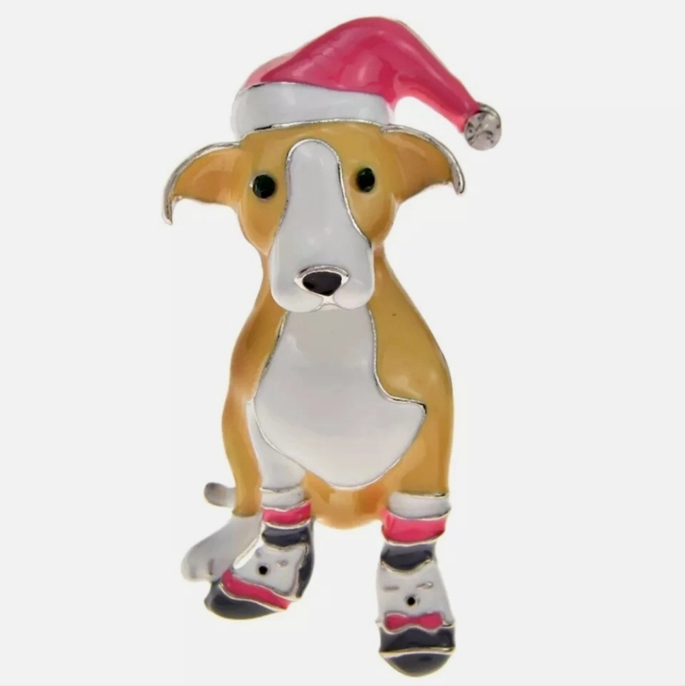 🎁Holiday Festive Dog Brooch with Santa Hat Dog Accessories Jewelry